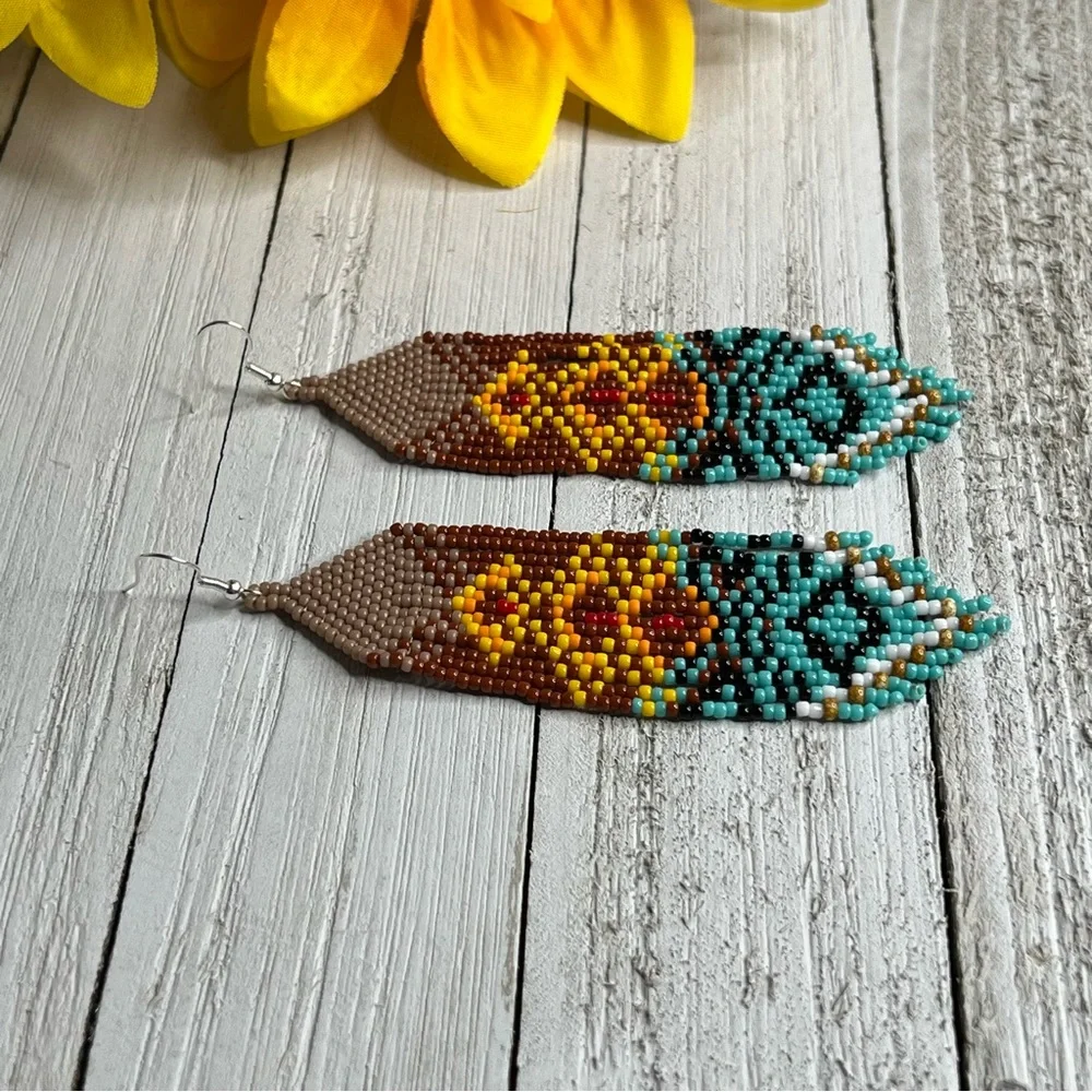 Handmade‎ Native American Style Long Seed Bead Beaded Earrings African Style